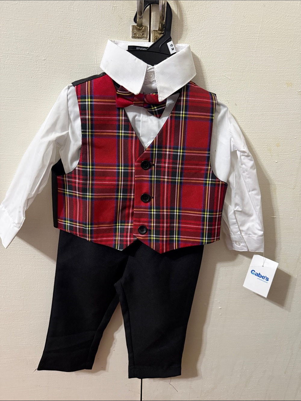 Andrew Fezza Red Plaid Vest & Black Pants Kids Matching Set